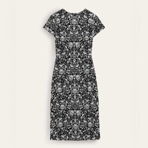 Boden Cotton Jersey Midi Dress Black White Floral Womens 8 NWOT Short Sleeve